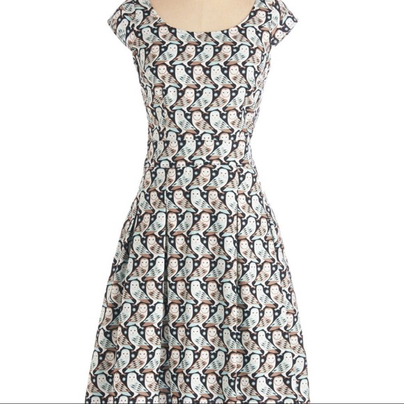 ModCloth Retrolicious Owl Fit & Flare Pinup Dress - Picture 1 of 8